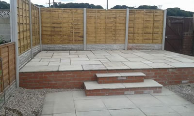 Garden Wall, steps and patio we constructed  at a garden in Glasshoughton, Castleford.